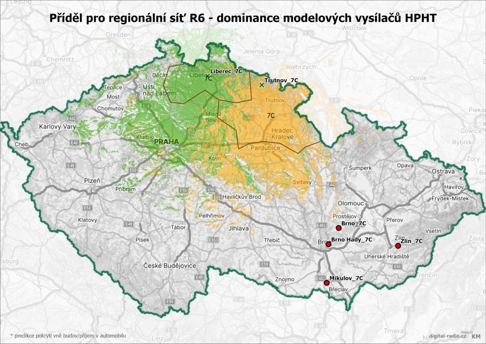 Regionální sítě DAB+ - dominance modelových vysílačů