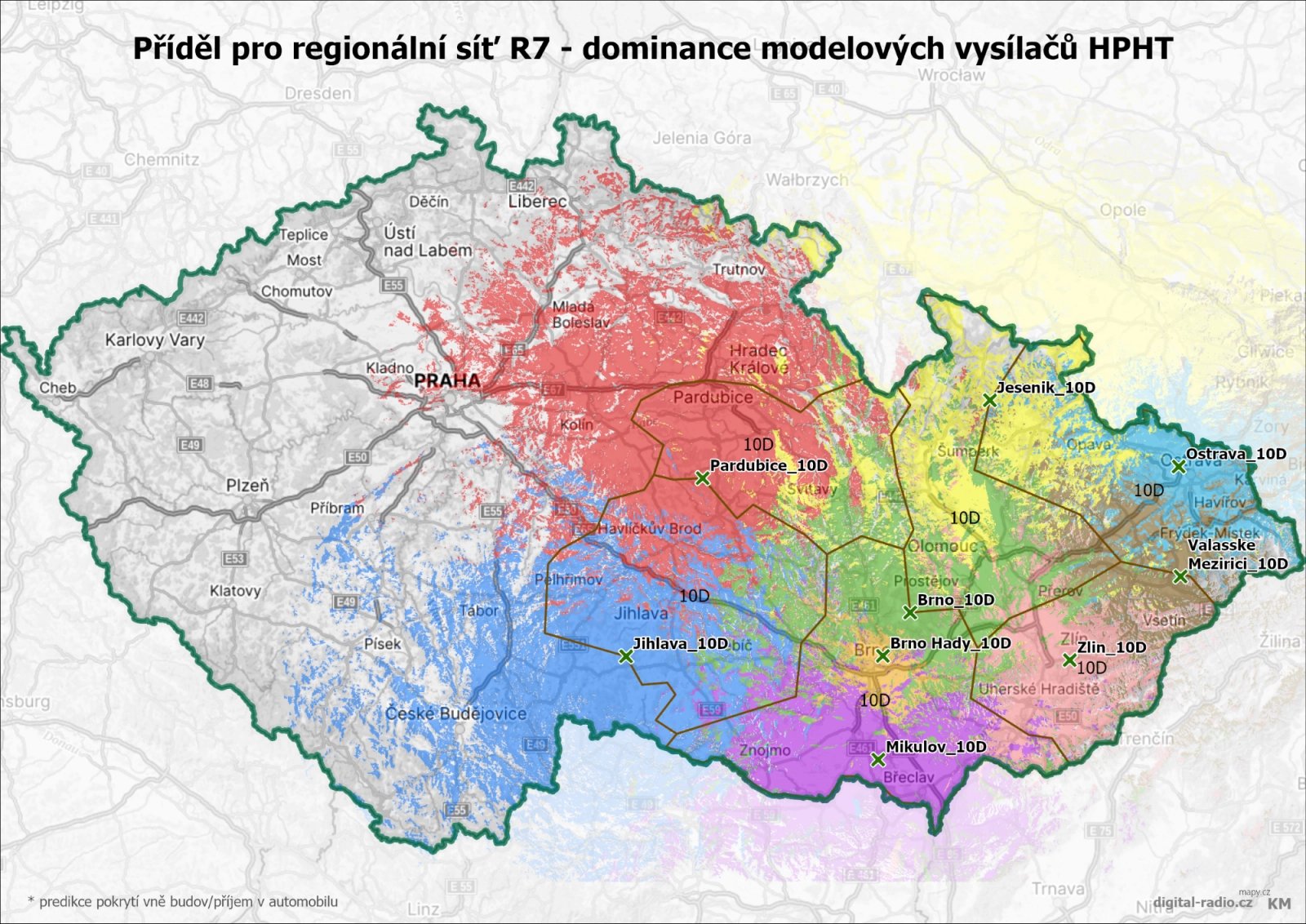Regionální sítě DAB+ - dominance modelových vysílačů