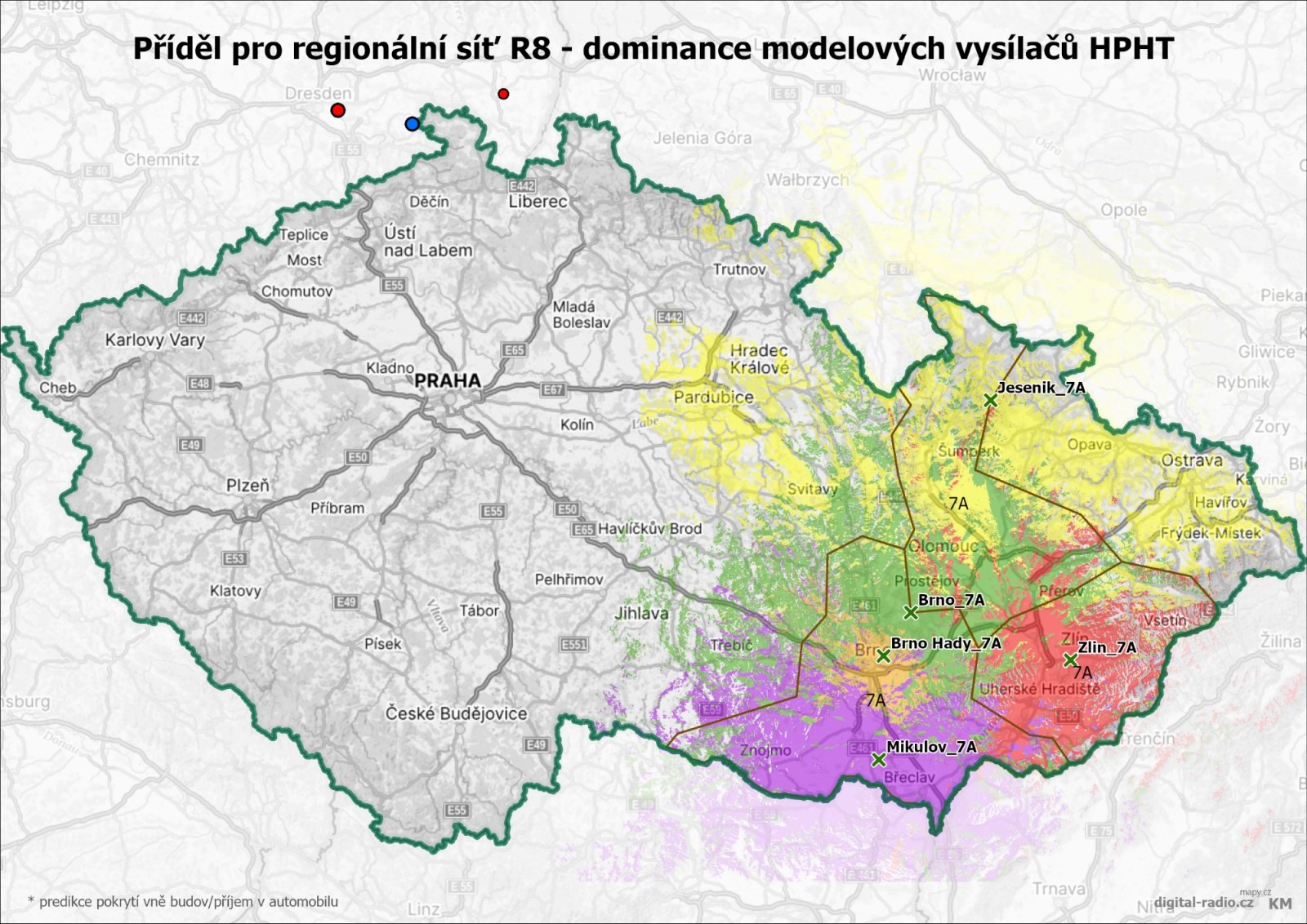 Regionální sítě DAB+ - dominance modelových vysílačů