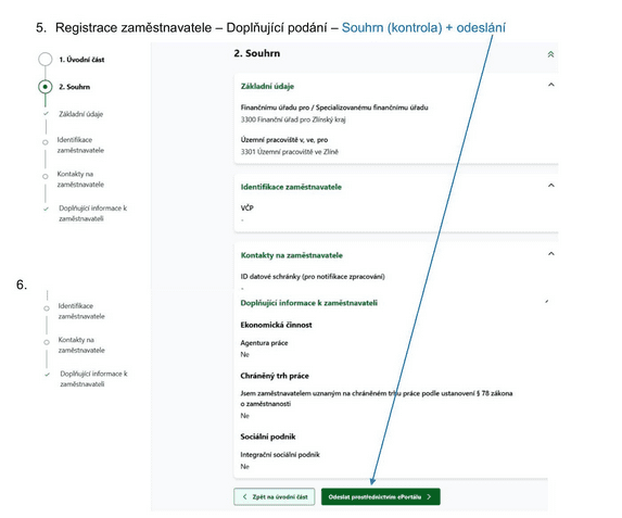 Registrace zaměstnavatele - krok 5 a 6