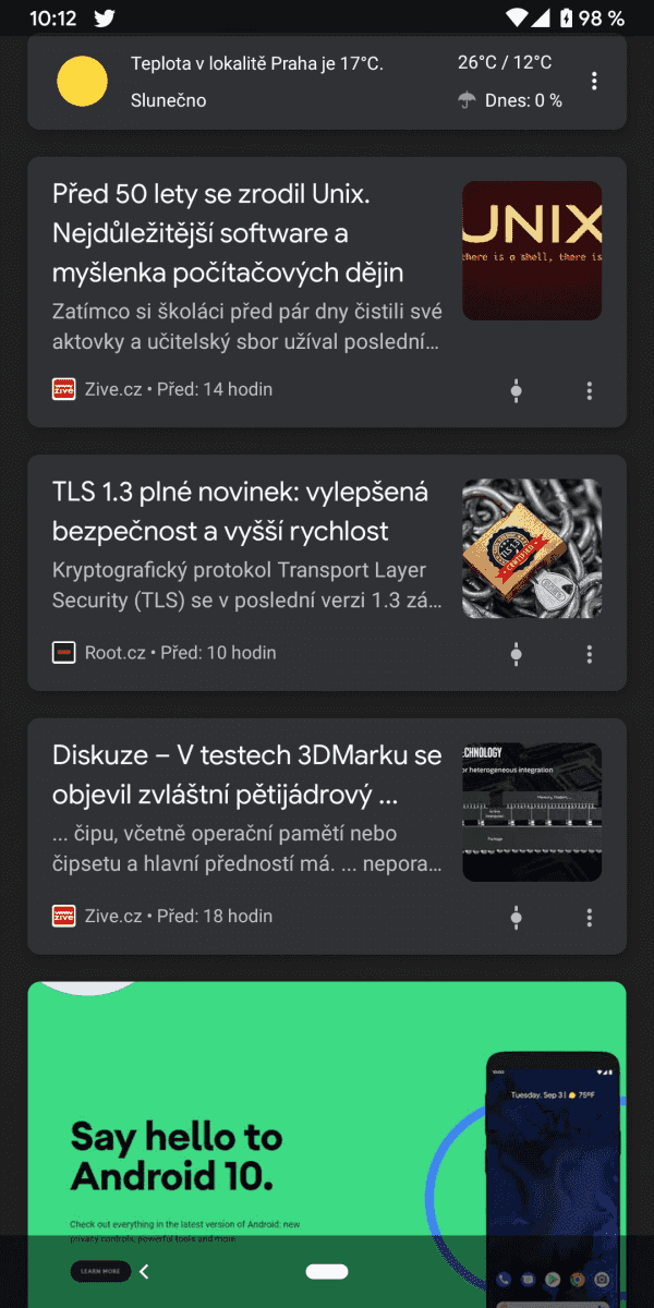 Chytré karty Google ve tmavém režimu.