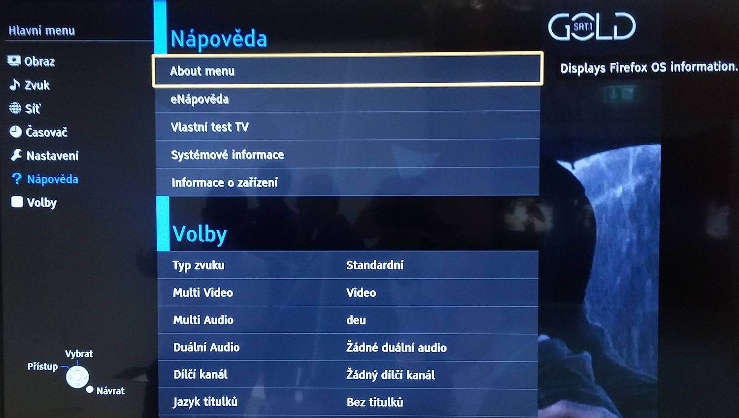 Firefox OS TV - české menu nastavení