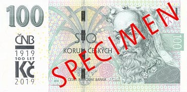 Stokorunová bankovka se speciálním přítiskem.