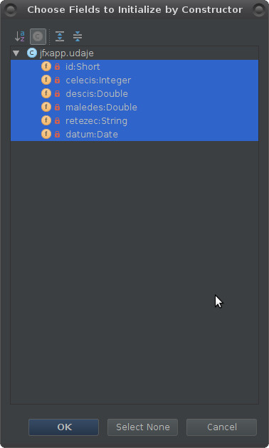JavaFX: generace aplikačních tříd a ukázkový výstup dat