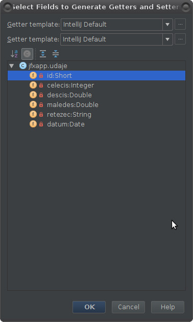JavaFX: generace aplikačních tříd a ukázkový výstup dat