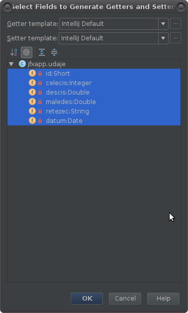 JavaFX: generace aplikačních tříd a ukázkový výstup dat