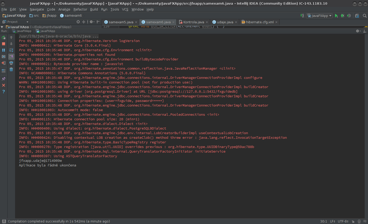 JavaFX: generace aplikačních tříd a ukázkový výstup dat