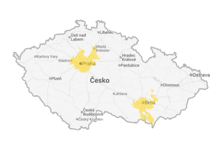 Mapa rozvozu obchodního řetězce Billa.