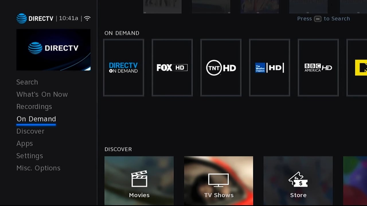 DIRECTV - Hlavní menu