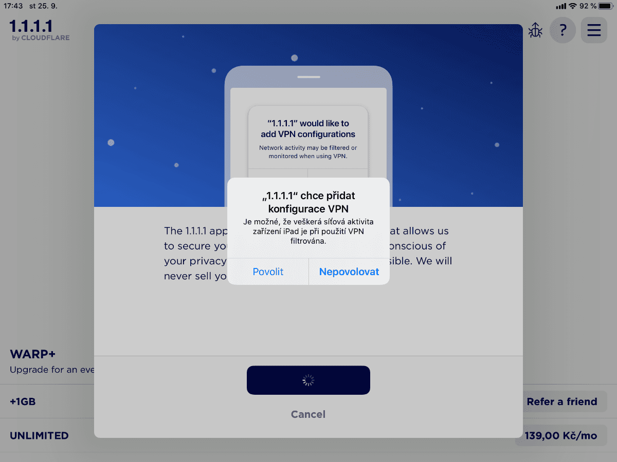 Mobilní VPN aplikace Warp od Cloudflare