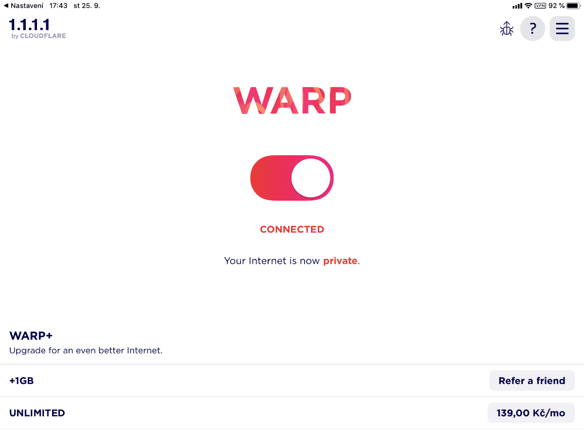 Mobilní VPN aplikace Warp od Cloudflare