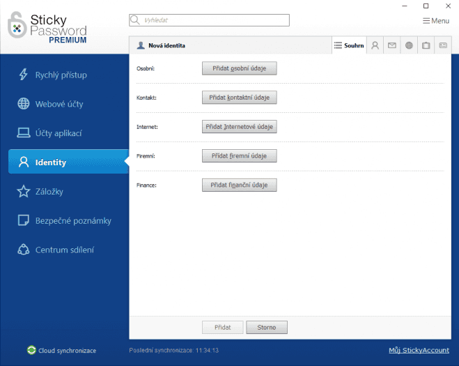 Přidání nové identity (zdroj: Cnews)