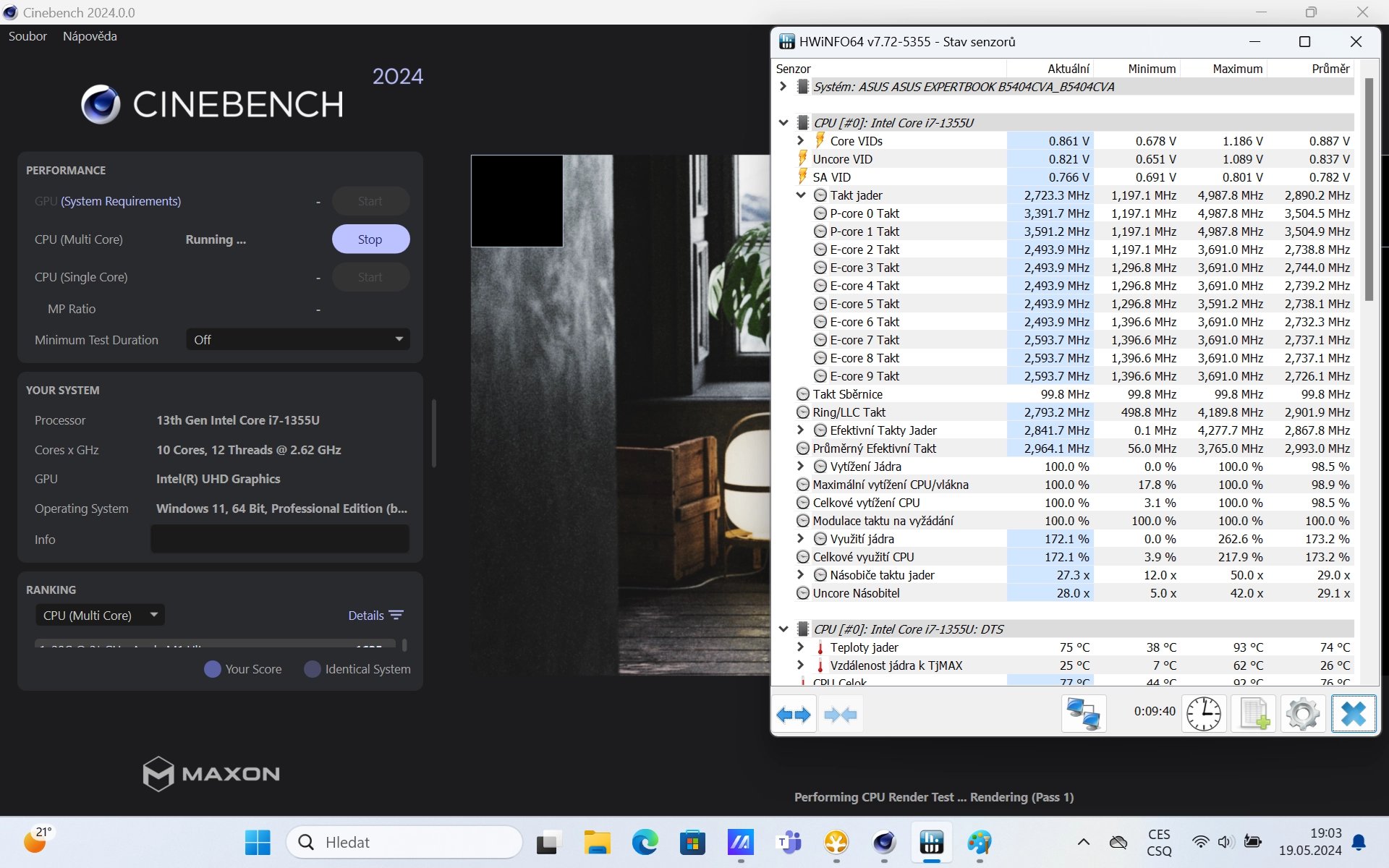 Asus ExpertBook B5 recenze - zátěž v režimu Výkon