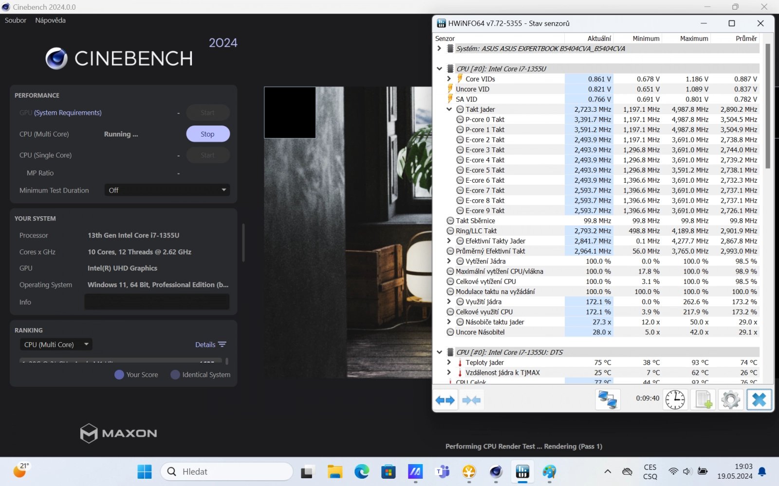 Asus ExpertBook B5 recenze - zátěž v režimu Výkon