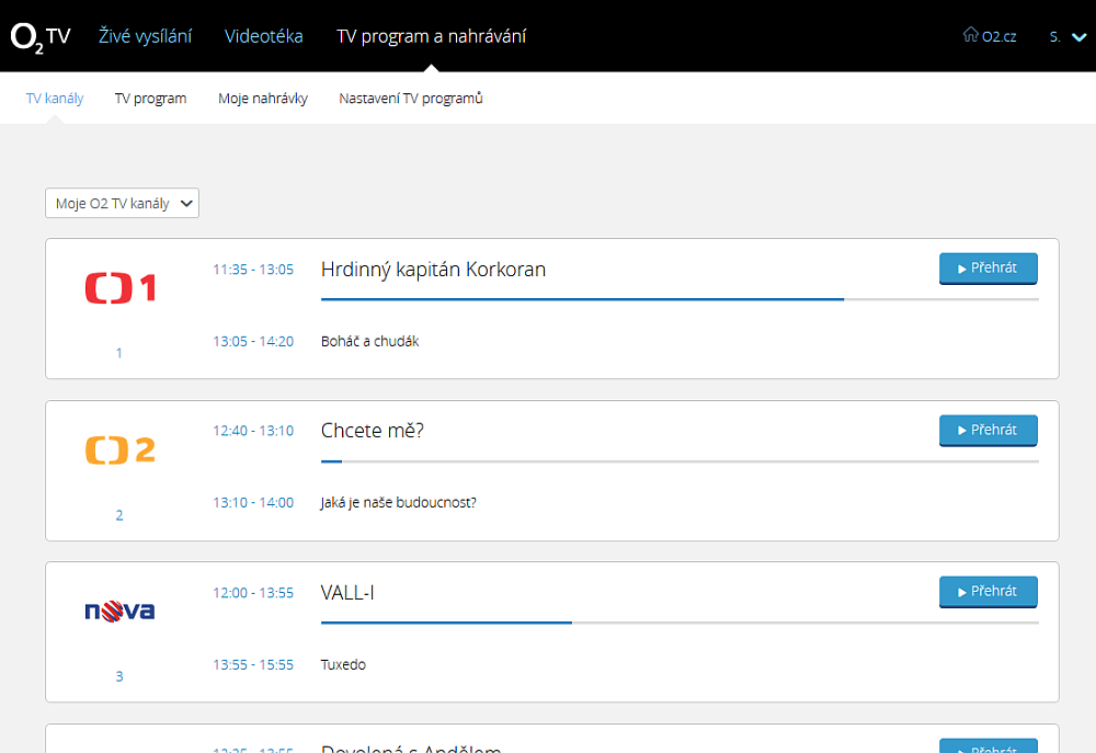 Volba "TV program a nahrávání".