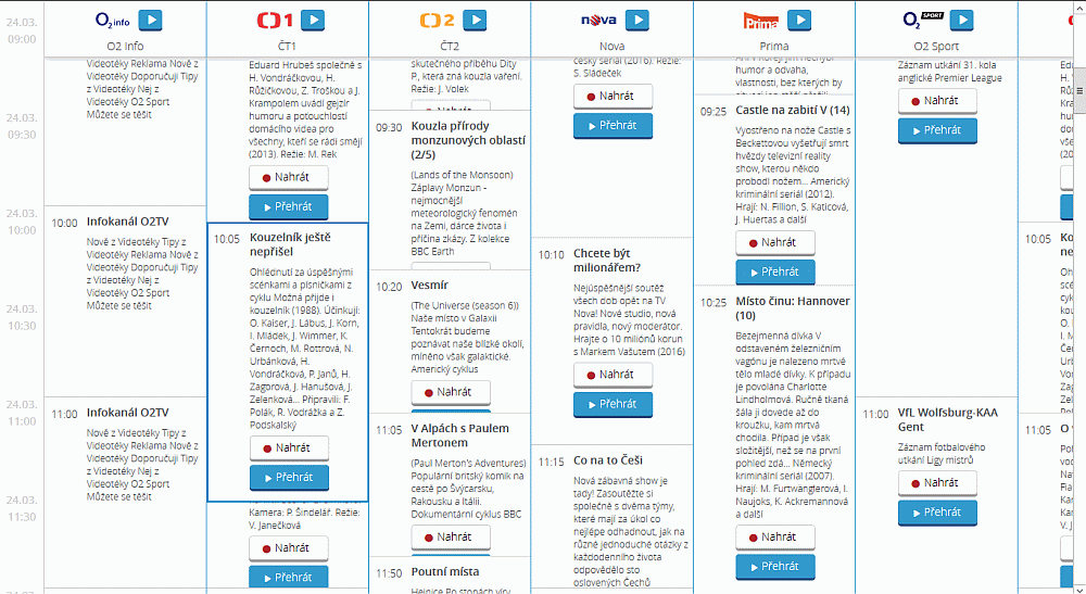 Zobrazení pořadů za posledních 30 hodin - blížíme se k těm nejnovějším.