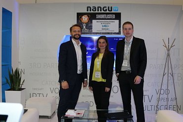 Zleva Ivo Korčák, Šárka Pekárková a Zdeněk Gorecký na veletrhu TV Connect v Londýně v závěru dubna 2015. Nangu.TV se tam ve své kategorii dostalo mezi šest světových finalistů TV Connect Awards.