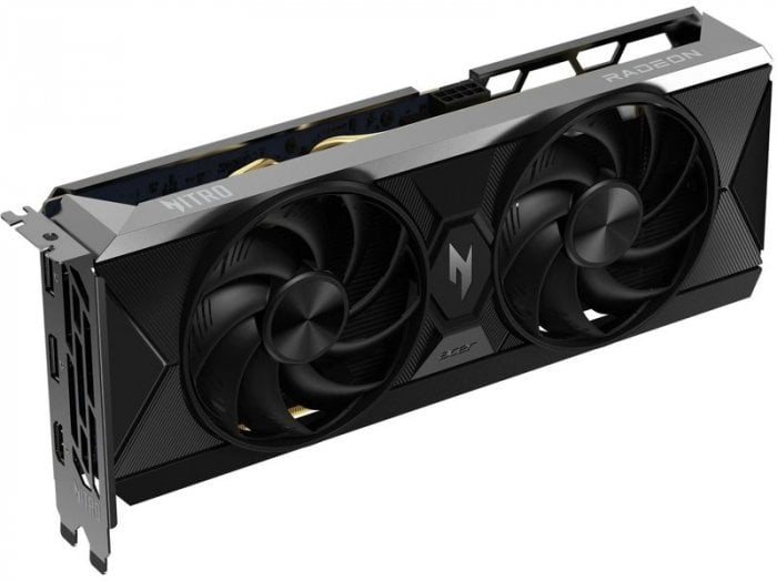 Radeon RX 9060 XT od Aceru. Na záslepce je vidět trojice obrazových výstupů