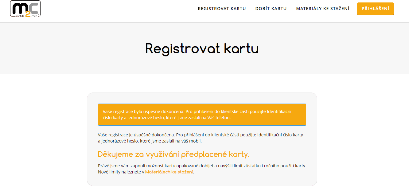 Registrace karty.