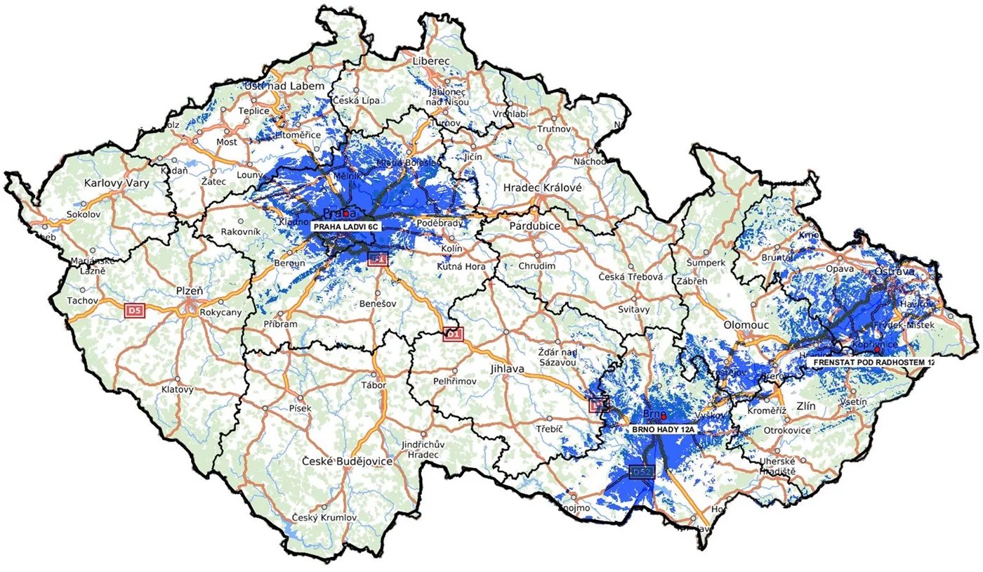 Pokrytí DAB+ sítě GG Omikron