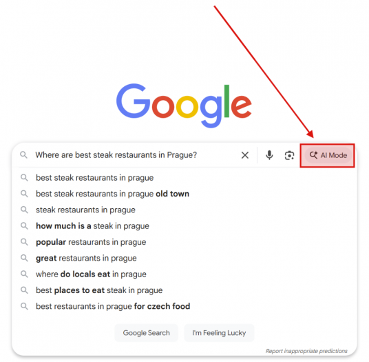 Autor: screenshot, Pavel Ungr Vyhledavace - Google - AI Mode