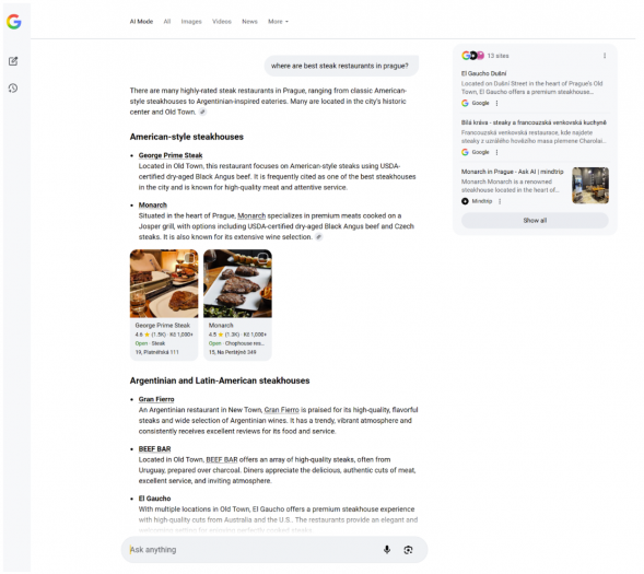 Autor: screenshot, Pavel Ungr Vyhledavace - Google - AI Mode