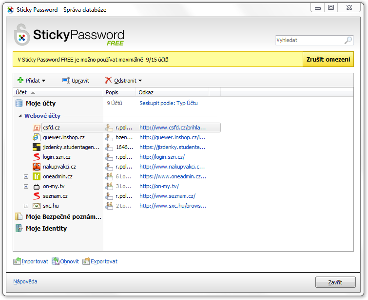 <p>Sticky Password FREE - dokonalá správa nejen přihlašovacích údajů</p>