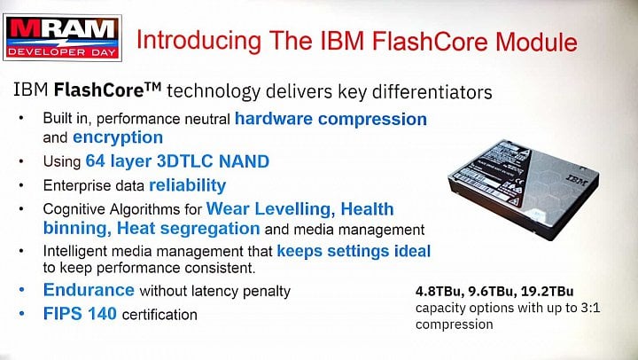 Slajd k SSD IBM FlashSystem s mezipamětí MRAM (Zdroj: AnandTech)