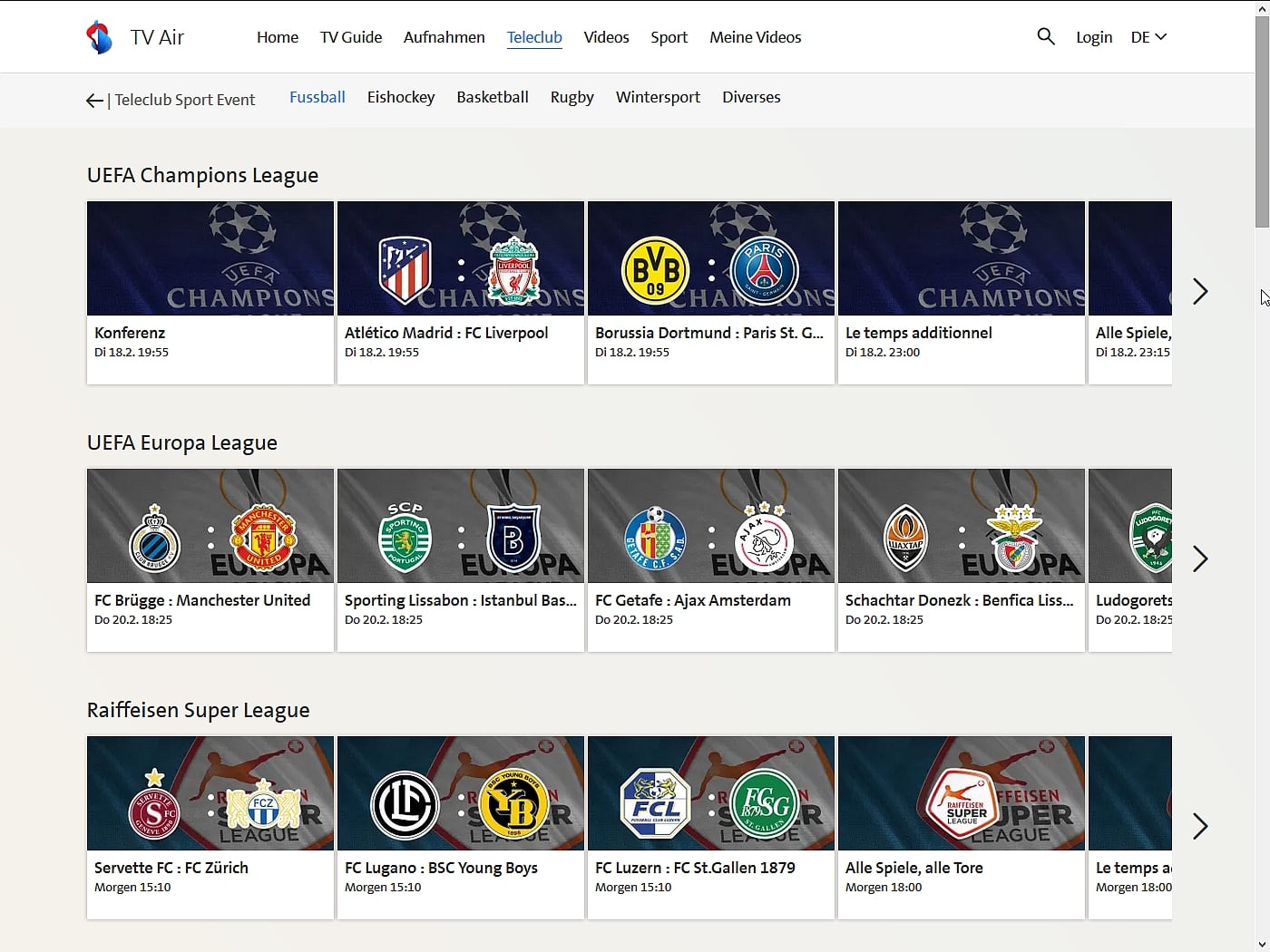 Swisscom TV - sportovní nabídka