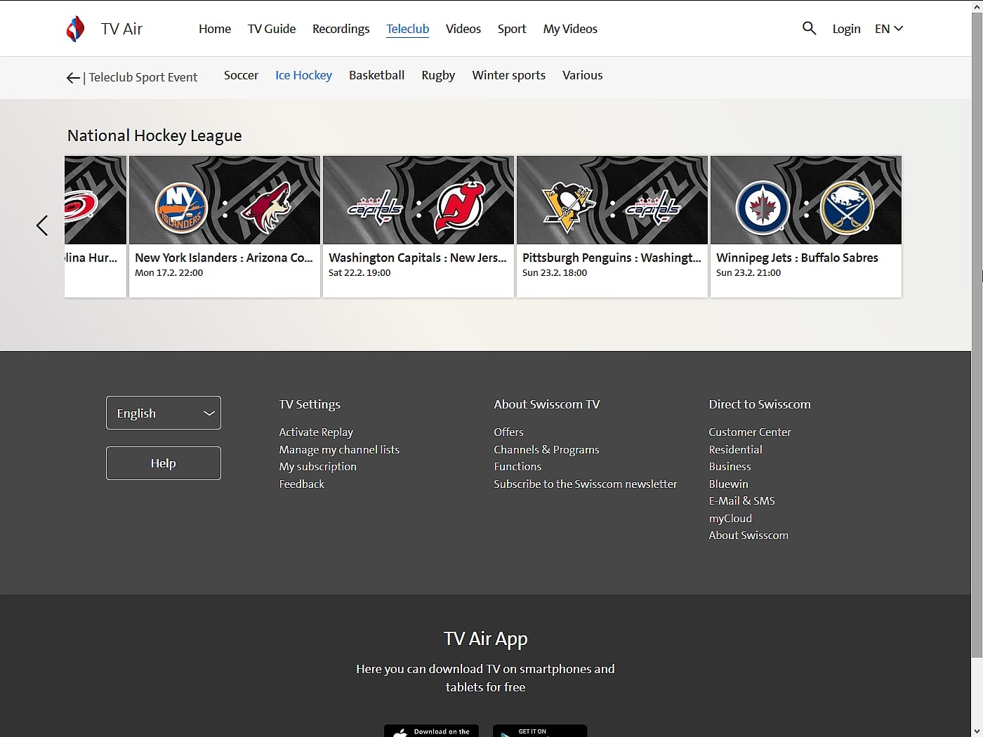 Swisscom TV - sportovní nabídka