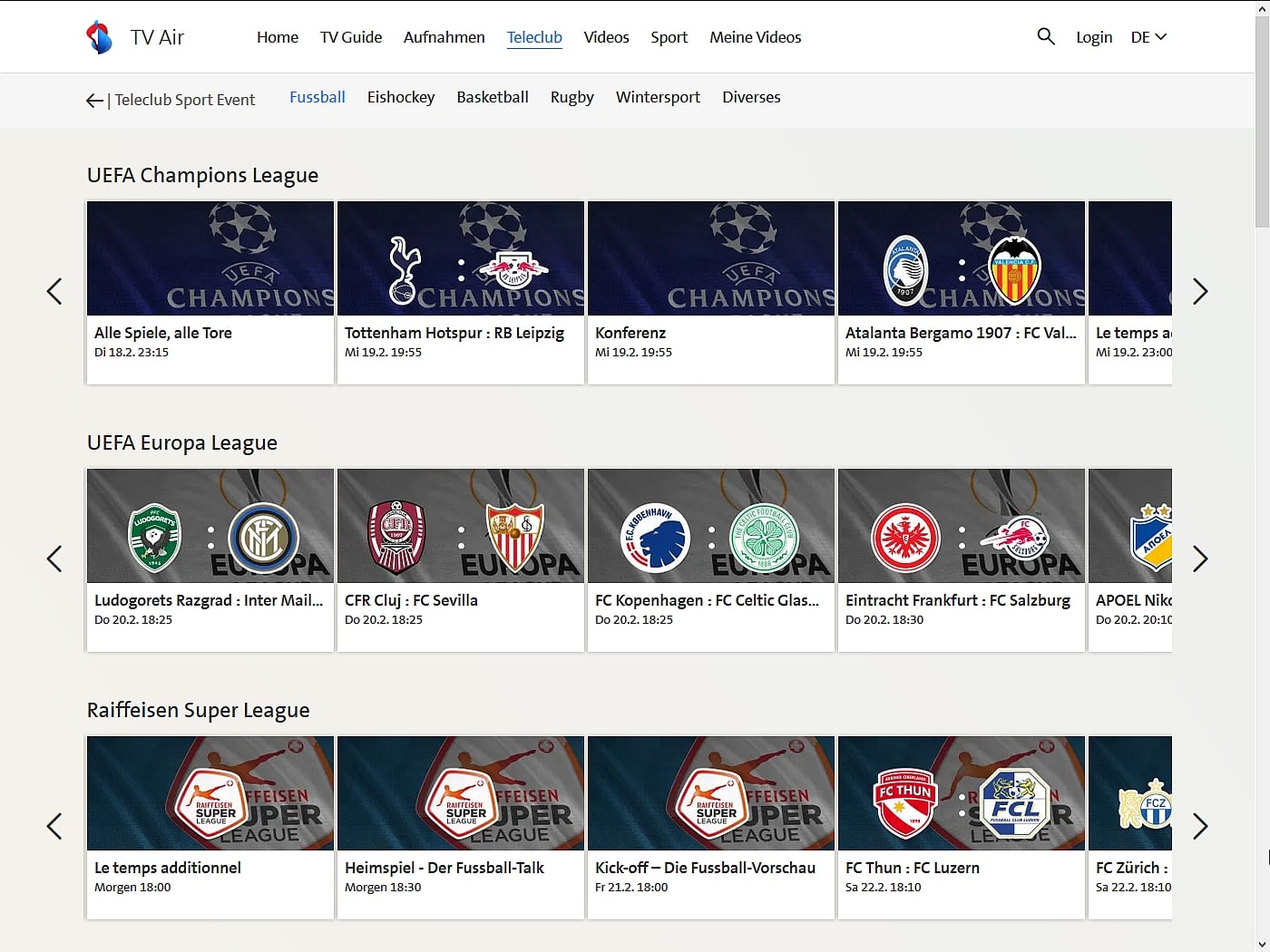Swisscom TV - sportovní nabídka