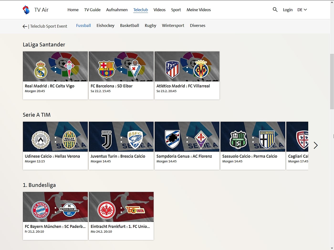 Swisscom TV - sportovní nabídka