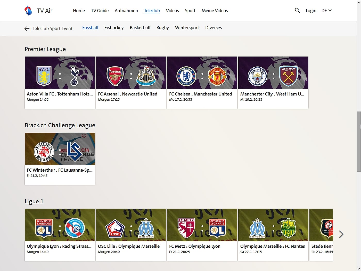 Swisscom TV - sportovní nabídka