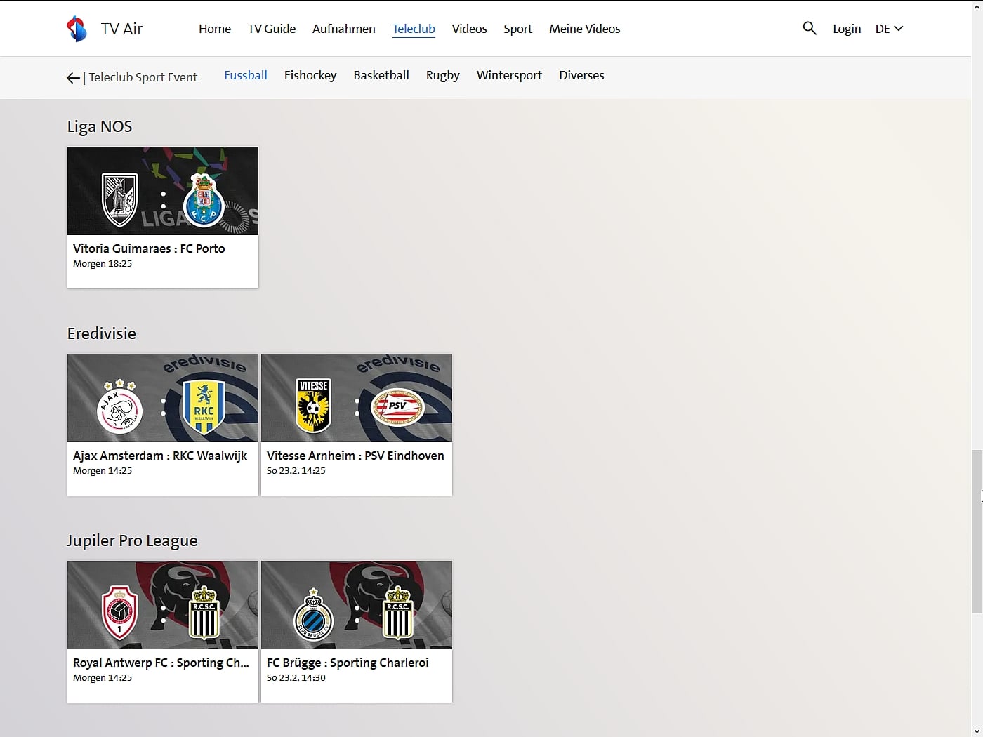 Swisscom TV - sportovní nabídka