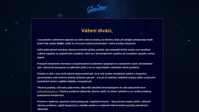 cinestar výpadek