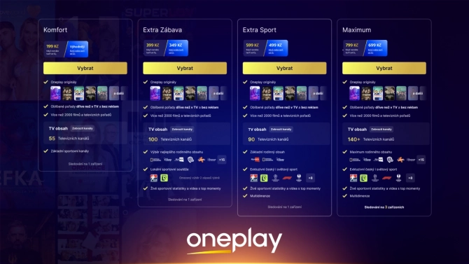 Přehledně a jasně: Jaké programy najdete v jednotlivých tarifech Oneplay?