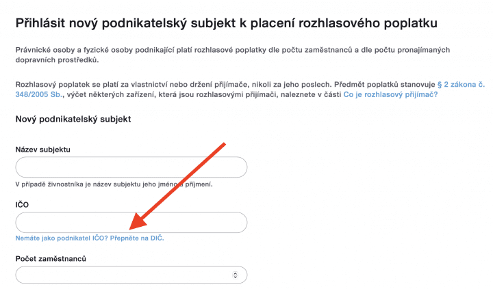 Autor: Český rozhlas Registrační formulář ČRo