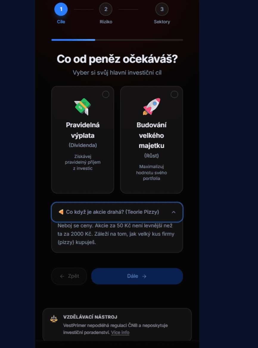 Investiční simulátor VestPrimer