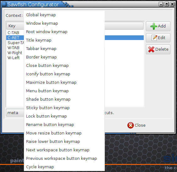 Pokročilá nastavení správce oken Sawfish