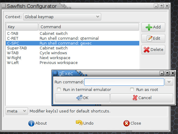 Pokročilá nastavení správce oken Sawfish