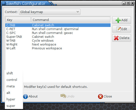 Pokročilá nastavení správce oken Sawfish