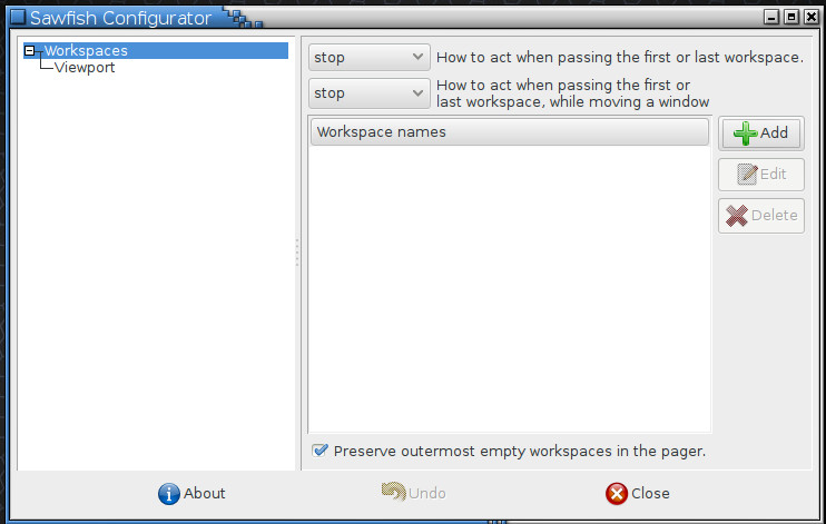 Pokročilá nastavení správce oken Sawfish