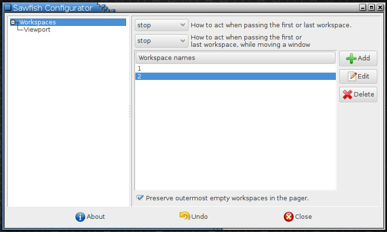 Pokročilá nastavení správce oken Sawfish