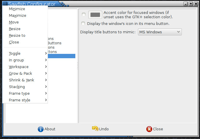 Pokročilá nastavení správce oken Sawfish
