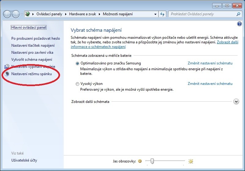 Možnosti napájení ve Windows