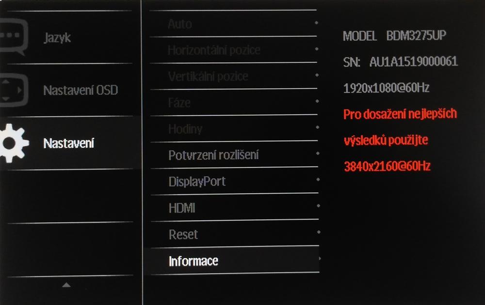 Philips BDM3275UP - Menu nastavení