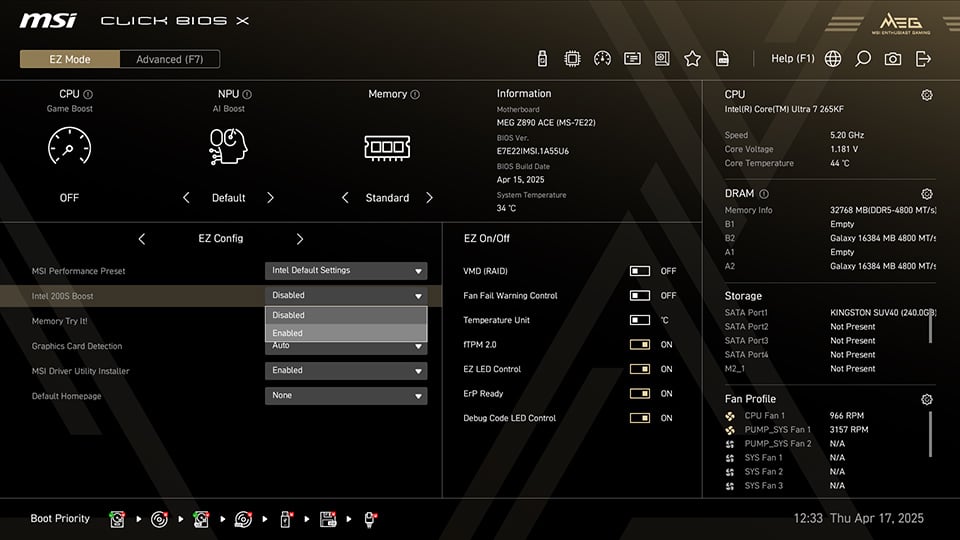 Zapnutí Intel 200S Boost na deskách MSI