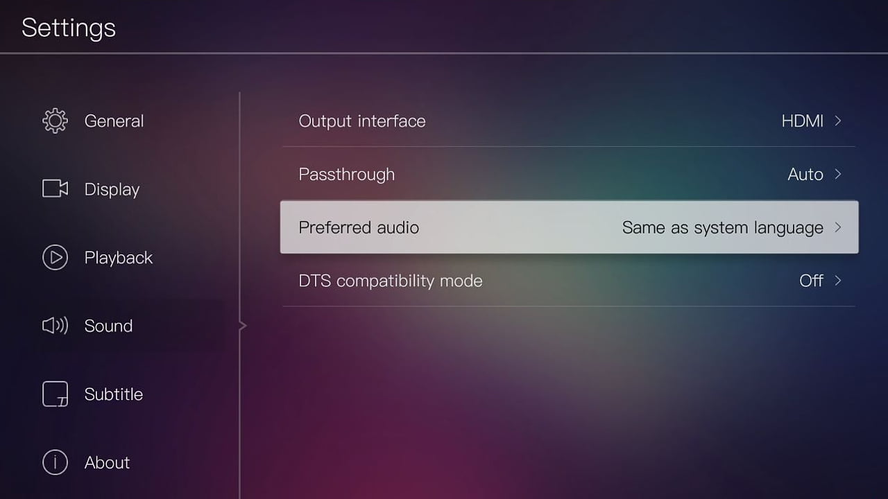 Egreat A10 - Menu nastavení – nastavení audia