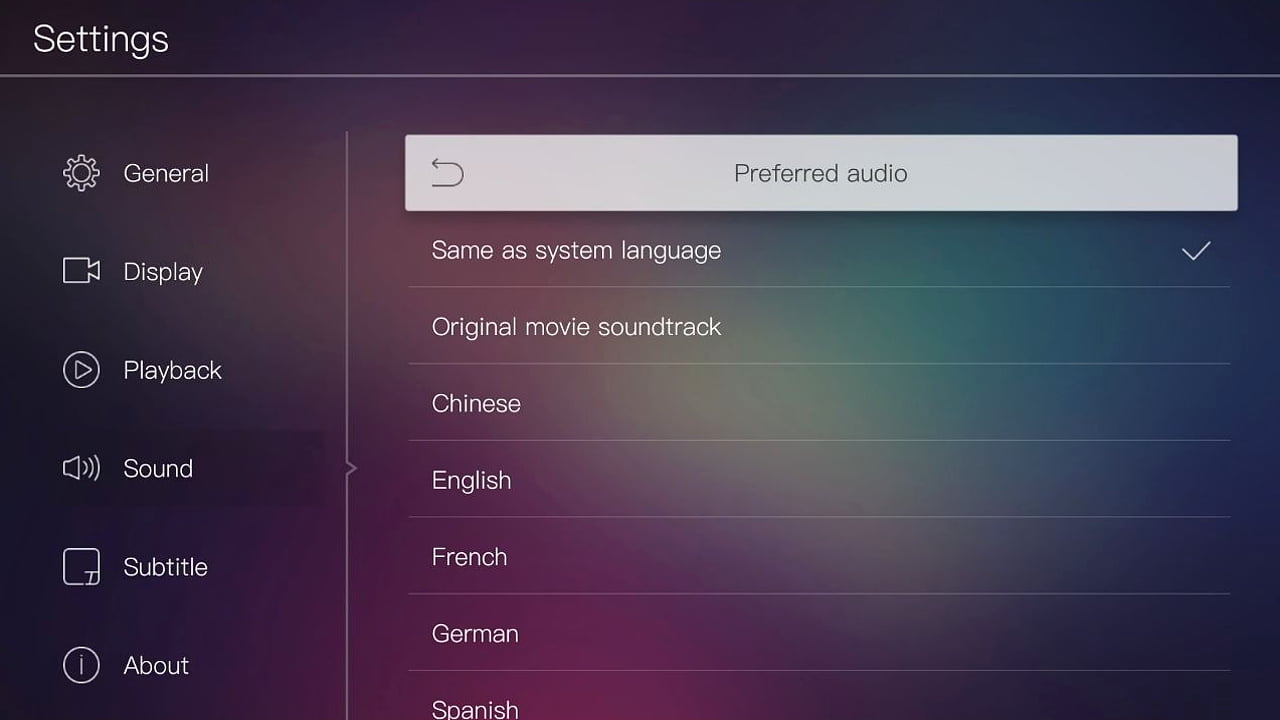 Egreat A10 - Menu nastavení – nastavení audia