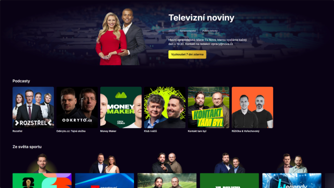 Sekce Podcasty na Oneplay